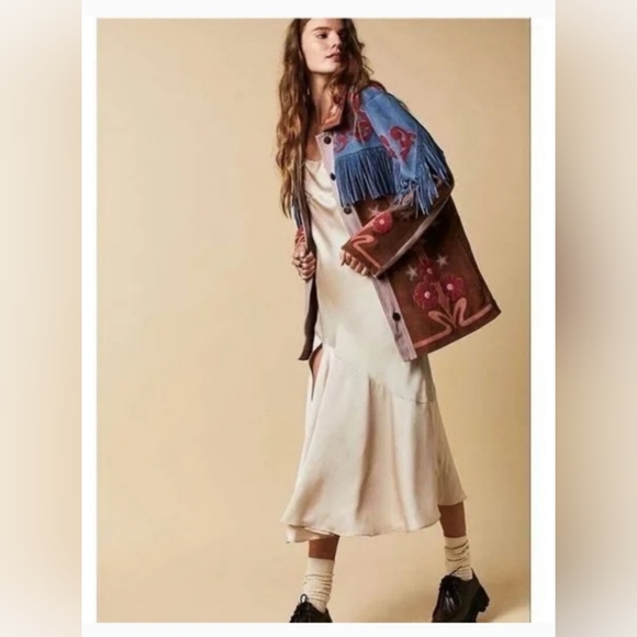 We The Free x Free People Liza Suede Leather Laser-Cut Floral Fringe Western - Picture 10 of 12